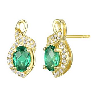 14k Gold Flash-Plated Lab-Created Emerald Ribbon Stud Earrings