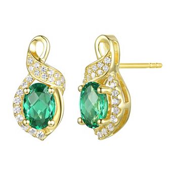 14k Gold Over Sterling Silver Lab-Created Emerald Ribbon Stud Earrings