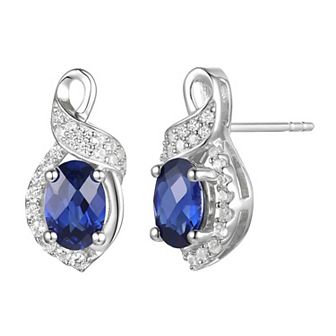 Sterling Silver Lab-Created Sapphire Stud Earrings