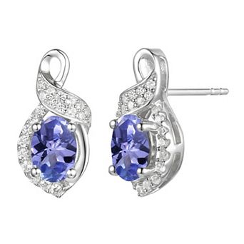 Sterling Silver Lab-Created White Sapphire and Tanzanite Stud Earrings