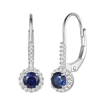 Rhodium-Plated Lab-Created Sapphire Stud Earrings