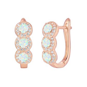 14k Rose Gold Flash-Plated Lab-Created Opal Hoop Earrings