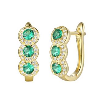 14k Gold Flash-Plated Lab-Created Emerald Hoop Earrings