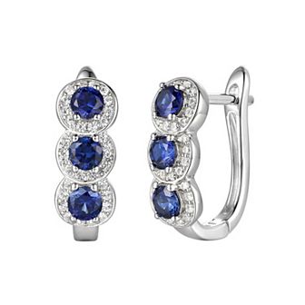 Rhodium-Plated Lab-Created Sapphire Hoop Earrings