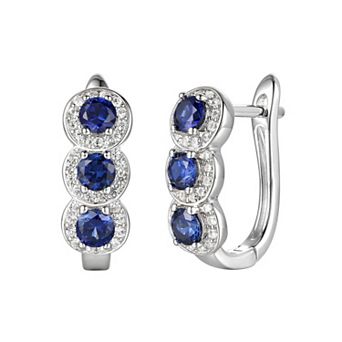 Sterling Silver Lab-Created Sapphire Hoop Earrings