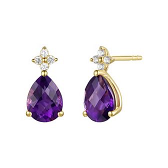 Flash-Plated 14k Gold Amethyst & Lab-Created White Sapphire Teardrop Stud Earrings