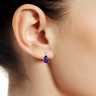 Flash-Plated 14k Gold Amethyst & Lab-Created White Sapphire Teardrop Stud Earrings