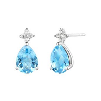 MASTERPIECE Sterling Silver Blue Topaz and Lab-Created White Sapphire Stud Earrings