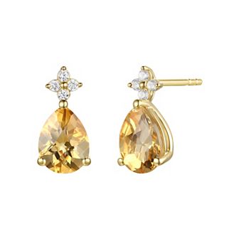 14k Gold Over Sterling Silver Citrine and Lab-Created White Sapphire Teardrop Stud Earrings