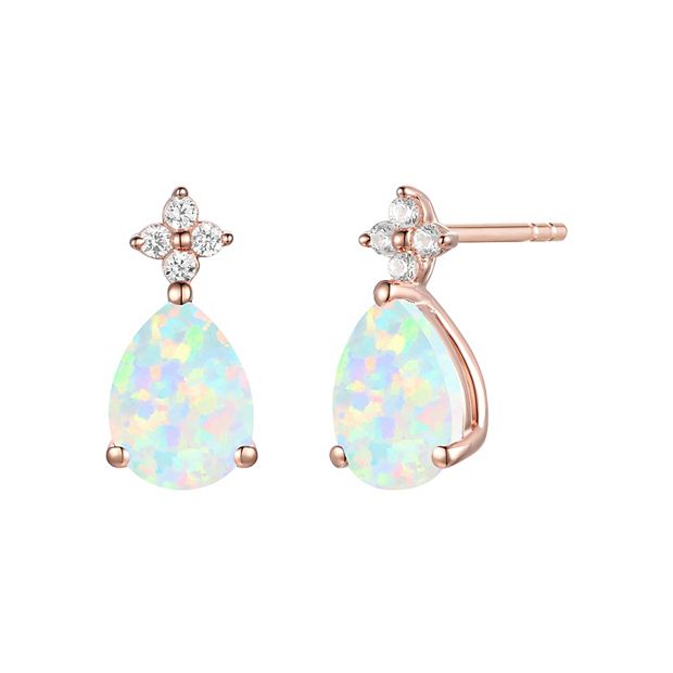 14k Rose Gold Flash Plated Lab Created Opal Stud Earrings