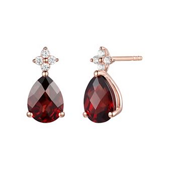 14k Rose Gold Flash-Plated Garnet Stud Earrings