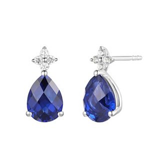 Rhodium-Plated Lab-Created Sapphire Stud Earrings