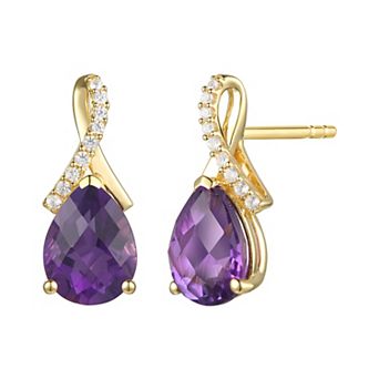 MASTERPIECE 14k Gold Over Sterling Silver Amethyst and Lab-Created White Sapphire Teardrop Ribbon Stud Earrings