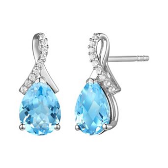 Sterling Silver Blue Topaz and Lab-Created White Sapphire Stud Earrings
