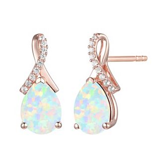 14k Rose Gold Flash-Plated Lab-Created Opal Stud Earrings