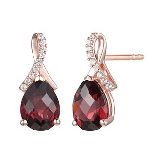 14k Rose Gold Flash-Plated Garnet Stud Earrings