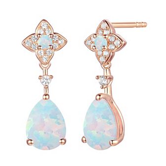 14k Rose Gold Flash-Plated Lab-Created Opal Drop Earrings