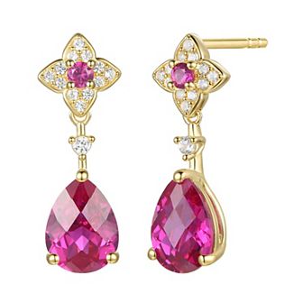 14k Gold Flash-Plated Lab-Created Ruby Drop Earrings