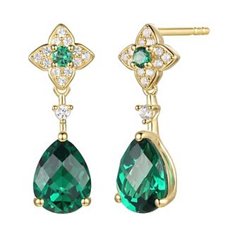 14k Gold Flash-Plated Lab-Created Emerald Drop Earrings