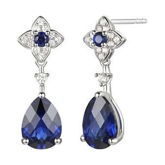Rhodium-Plated Lab-Created Sapphire Drop Earrings