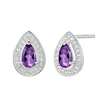 MASTERPIECE Sterling Silver Amethyst and Lab-Created White Sapphire Stud Earrings