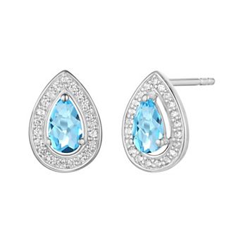 MASTERPIECE Sterling Silver Blue Topaz and Lab-Created White Sapphire Stud Earrings