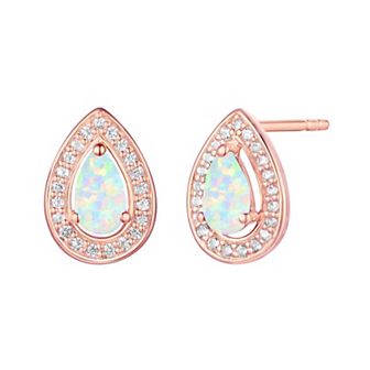 14k Rose Gold Flash-Plated Lab-Created Opal Stud Earrings