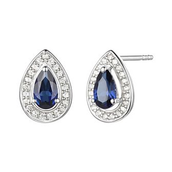 Rhodium-Plated Lab-Created Sapphire Stud Earrings