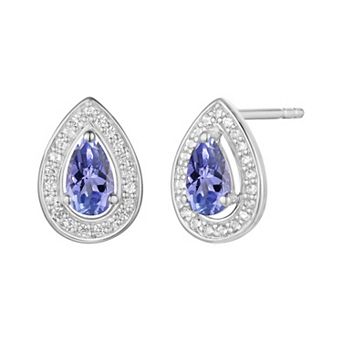 MASTERPIECE Sterling Silver Lab-Created White Sapphire and Tanzanite Stud Earrings