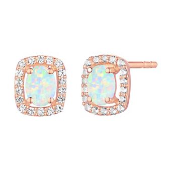 14k Rose Gold Over Sterling Silver Lab-Created Opal Stud Earrings
