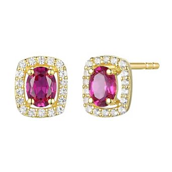 MASTERPIECE 14k Gold Over Sterling Silver Ruby and Lab-Created White Sapphire Rectangle Halo Stud Earrings