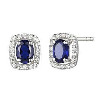 Rhodium-Plated Lab-Created Sapphire Stud Earrings