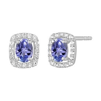 Sterling Silver Lab-Created White Sapphire & Tanzanite Earrings
