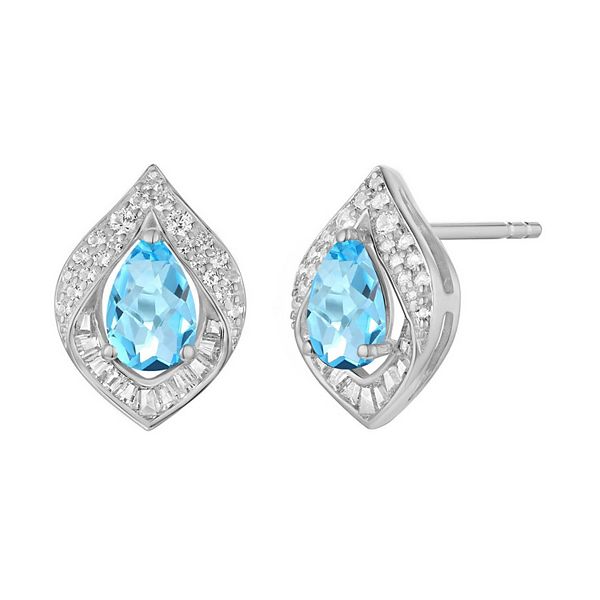 Sterling Silver Blue Topaz Lab Created White Sapphire Earrings