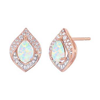 14k Rose Gold Over Silver Lab-Created Opal & White Sapphire Earrings