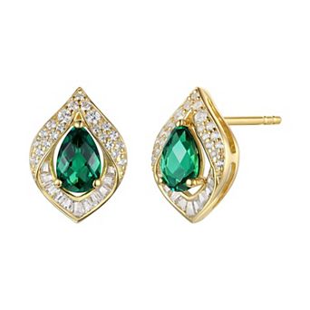 14k Gold Over Silver Lab-Created Emerald Earrings