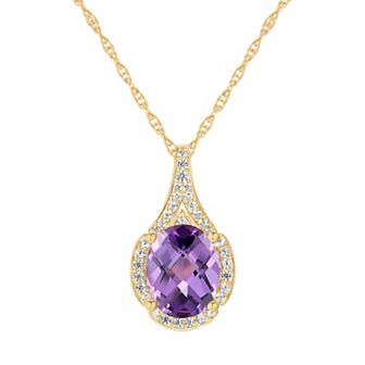 14k Gold Over Silver Oval-Cut Amethyst & Lab-Created White Sapphire Pendant Necklace