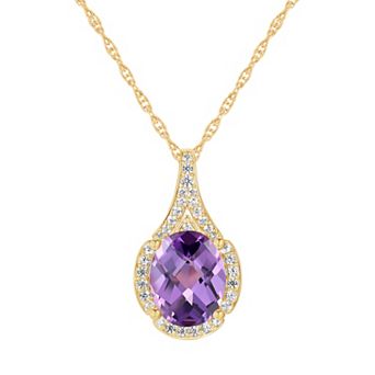 MASTERPIECE 14k Gold Over Silver Oval-Cut Amethyst & Lab-Created White Sapphire Pendant Necklace