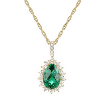 14k Gold Over Silver Lab-Created Emerald Pendant