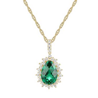 14k Gold Over Silver Lab-Created Emerald Pendant