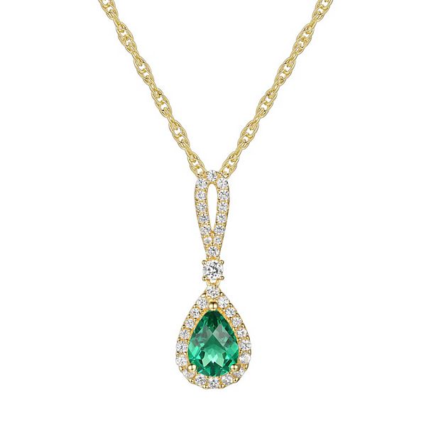 14k Gold Over Silver Lab-Created Emerald Pendant