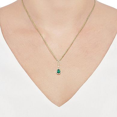 14k Gold Over Silver Lab-Created Emerald Pendant