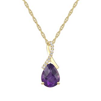 14k Gold Over Silver Amethyst & Lab-Created White Sapphire Teardrop Pendant Necklace