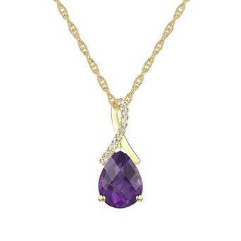 MASTERPIECE 14k Gold Over Silver Amethyst & Lab-Created White Sapphire Teardrop Pendant Necklace