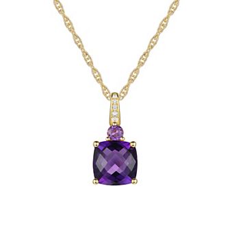 14k Gold Over Silver Cushion-Cut Amethyst Pendant Necklace