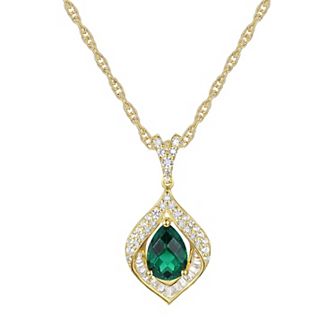 14k Gold Over Silver Lab-Created Emerald Pendant