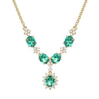 14k Gold Over Silver Lab-Created Emerald Necklace