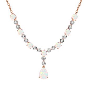 14k Rose Gold Over Silver Lab-Created Opal Teardrop Necklace