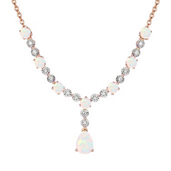 MASTERPIECE 14k Rose Gold Over Silver Lab-Created Opal Teardrop Necklace