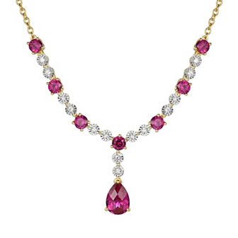 14k Gold Over Silver Lab-Created Ruby Teardrop Necklace